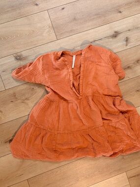 Anthropologie Textured Cotton Gauze V-Neck Tunic - Terracotta Orange